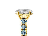 Yellow gold Oval Cut Diamond Cathedral Solitaire Ring with Round with Aquamarine side stone Pavé Band_17