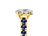 Yellow gold Oval Cut Diamond Cathedral Solitaire Ring with Round with Blue Sapphire side stone Pavé Band_17