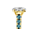 Yellow gold Oval Cut Diamond Cathedral Solitaire Ring with Round with Blue Topaz side stone Pavé Band_5