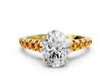 Yellow gold Oval Cut Diamond Cathedral Solitaire Ring with Round with Citrine side stone Pavé Band_24