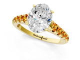 Yellow gold Oval Cut Diamond Cathedral Solitaire Ring with Round with Citrine side stone Pavé Band_25