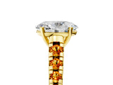 Yellow gold Oval Cut Diamond Cathedral Solitaire Ring with Round with Citrine side stone Pavé Band_29