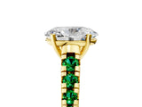Yellow gold Oval Cut Diamond Cathedral Solitaire Ring with Round with Emerald side stone Pavé Band_5
