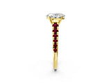 Yellow gold Oval Cut Diamond Cathedral Solitaire Ring with Round with Garnet side stone Pavé Band_14