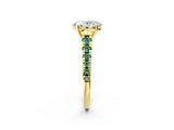 Yellow gold Oval Cut Diamond Cathedral Solitaire Ring with Round with Green Sapphire side stone Pavé Band_14