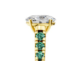 Yellow gold Oval Cut Diamond Cathedral Solitaire Ring with Round with Green Sapphire side stone Pavé Band_17