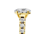 Yellow gold Oval Cut Diamond Cathedral Solitaire Ring with Round with Moissanite side stone Pavé Band_29