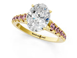 Yellow gold Oval Cut Diamond Cathedral Solitaire Ring with Round with Morganite side stone Pavé Band_13
