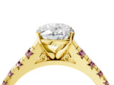 Yellow gold Oval Cut Diamond Cathedral Solitaire Ring with Round with Morganite side stone Pavé Band_16
