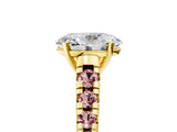 Yellow gold Oval Cut Diamond Cathedral Solitaire Ring with Round with Morganite side stone Pavé Band_17