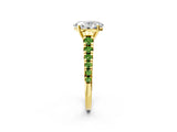 Yellow gold Oval Cut Diamond Cathedral Solitaire Ring with Round with Peridot side stone Pavé Band_2