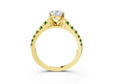 Yellow gold Oval Cut Diamond Cathedral Solitaire Ring with Round with Peridot side stone Pavé Band_3