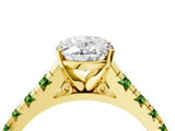 Yellow gold Oval Cut Diamond Cathedral Solitaire Ring with Round with Peridot side stone Pavé Band_4