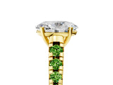 Yellow gold Oval Cut Diamond Cathedral Solitaire Ring with Round with Peridot side stone Pavé Band_5
