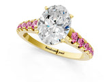 Yellow gold Oval Cut Diamond Cathedral Solitaire Ring with Round with Pink Sapphire side stone Pavé Band_13