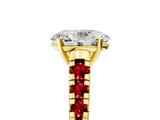 Yellow gold Oval Cut Diamond Cathedral Solitaire Ring with Round with Ruby side stone Pavé Band_41