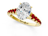Yellow gold Oval Cut Diamond Cathedral Solitaire Ring with Round with Ruby side stone Pavé Band_48