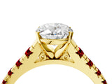 Yellow gold Oval Cut Diamond Cathedral Solitaire Ring with Round with Ruby side stone Pavé Band_51