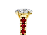 Yellow gold Oval Cut Diamond Cathedral Solitaire Ring with Round with Ruby side stone Pavé Band_52