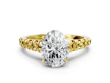 Yellow gold Oval Cut Diamond Cathedral Solitaire Ring with Round with Yellow Sapphire side stone Pavé Band_36