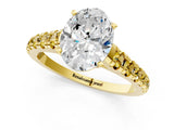 Yellow gold Oval Cut Diamond Cathedral Solitaire Ring with Round with Yellow Sapphire side stone Pavé Band_37