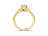 Yellow gold Oval Cut Diamond Cathedral Solitaire Ring with Round with Yellow Sapphire side stone Pavé Band_39