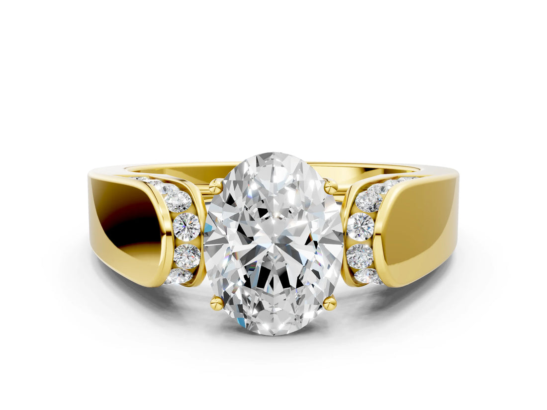 Yellow gold Oval Cut Diamond Channel Set Solitaire Ring with Four-Prong Setting_12
