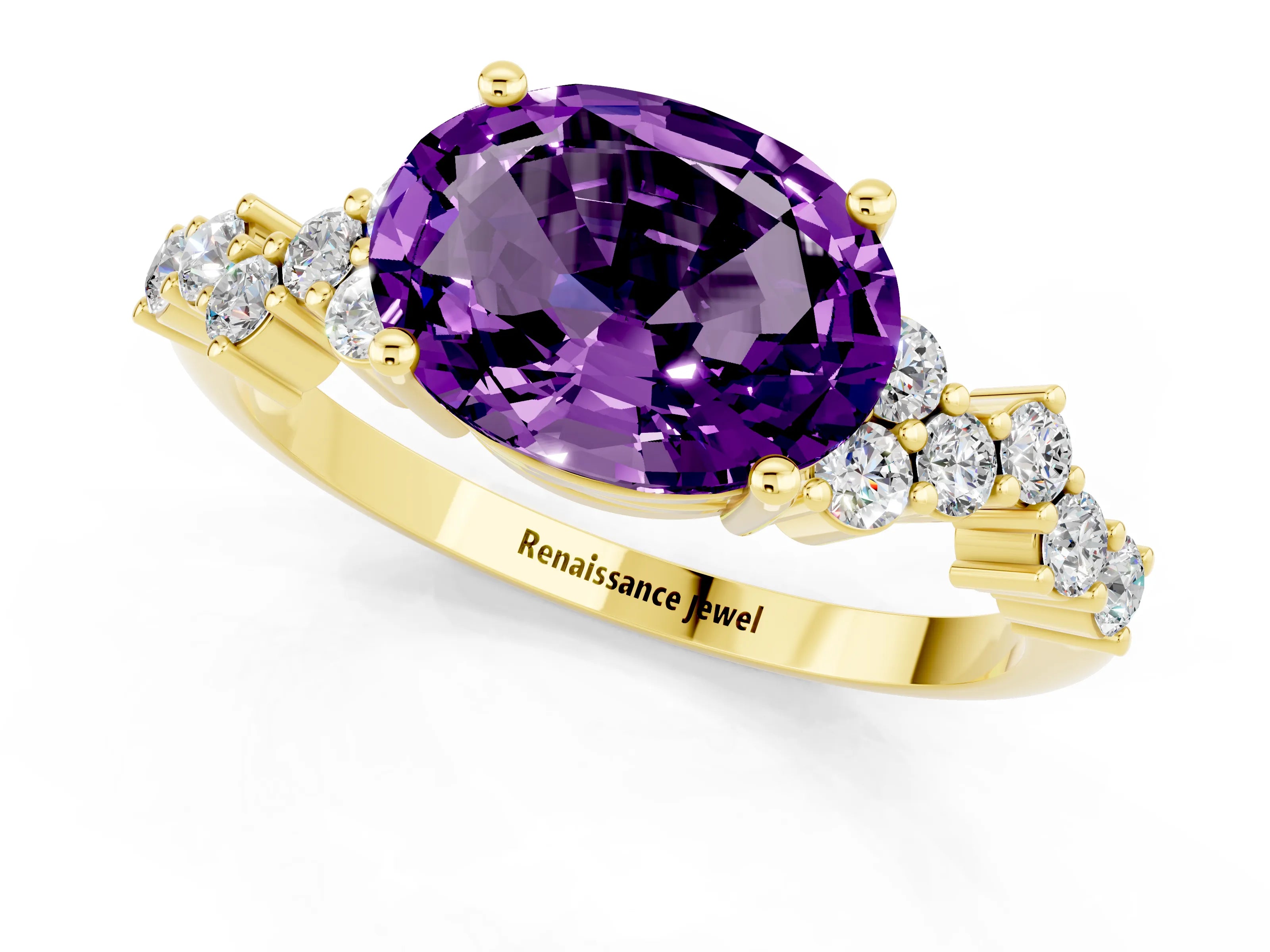 Yellow gold Oval Cut Diamond Cluster Pavé Band with Four-Prong Setting_1