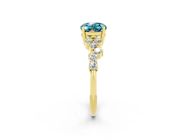 Yellow gold Oval Cut Diamond Cluster Pavé Band with Four-Prong Setting