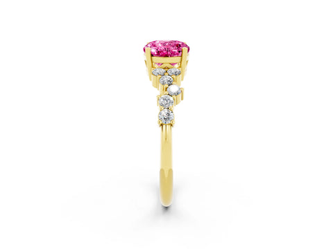 Yellow gold Oval Cut Diamond Cluster Pavé Band with Four-Prong Setting_2