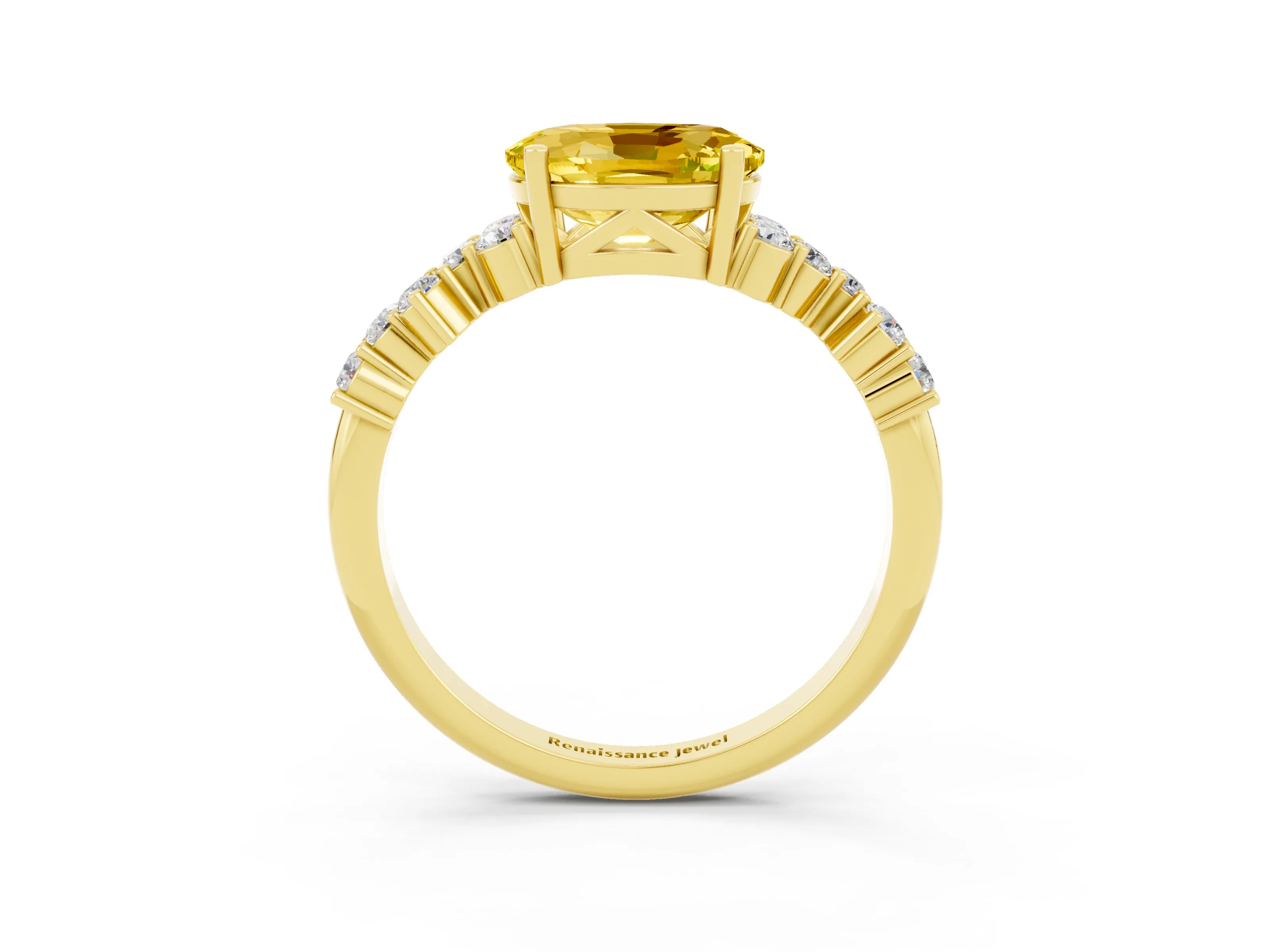 Yellow gold Oval Cut Diamond Cluster Pavé Band with Four-Prong Setting_3