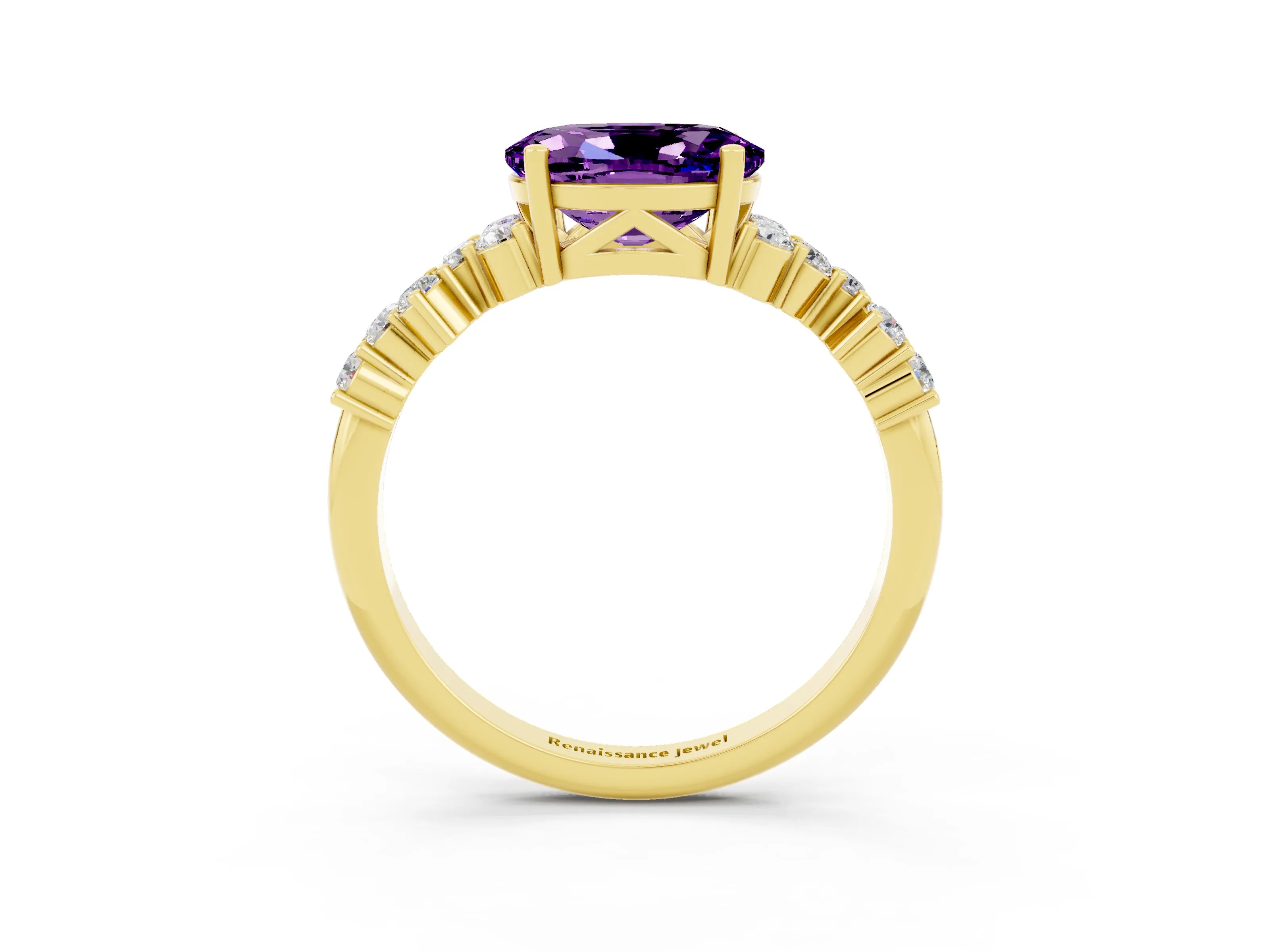 Yellow gold Oval Cut Diamond Cluster Pavé Band with Four-Prong Setting_3