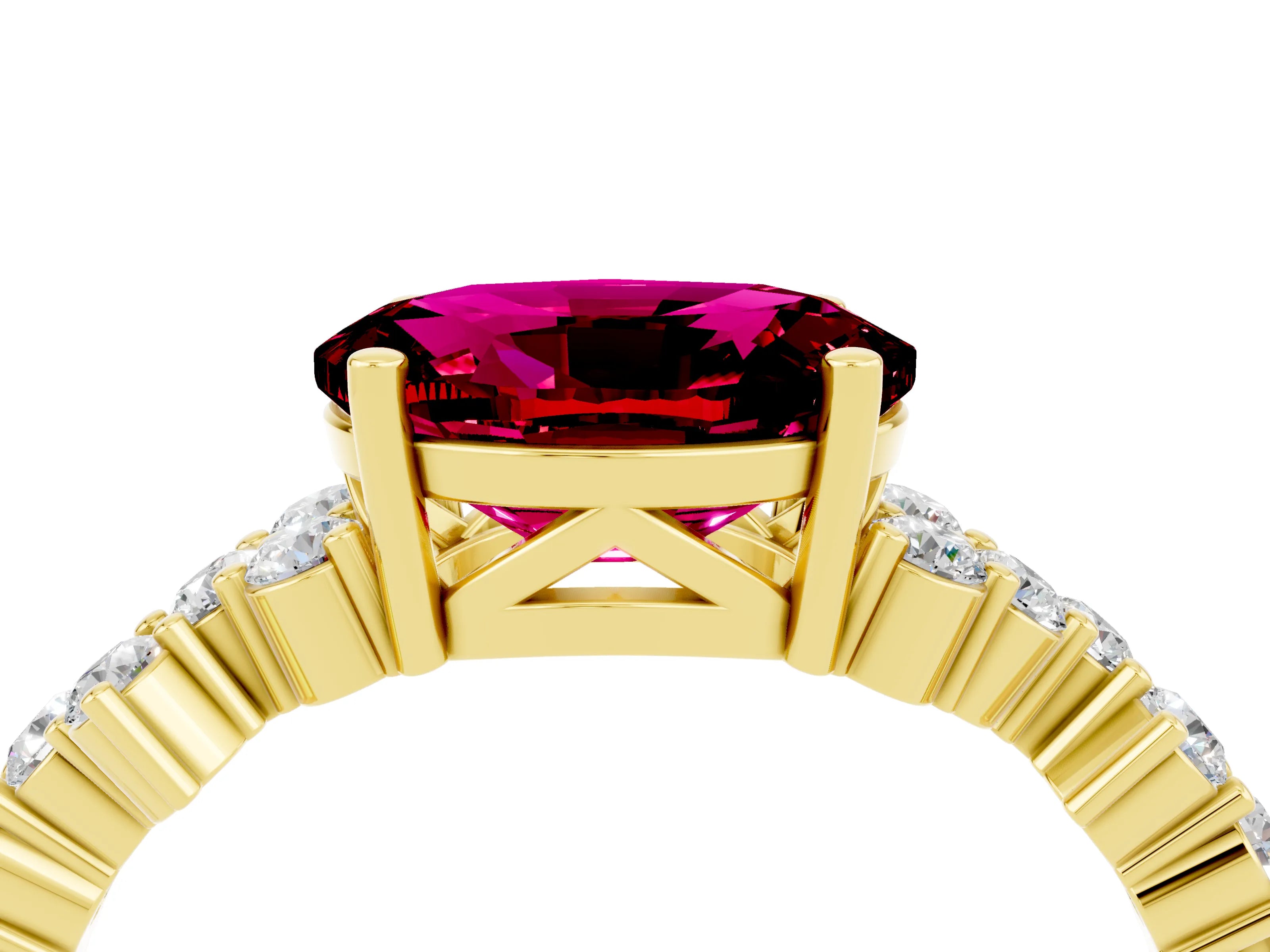 Yellow gold Oval Cut Diamond Cluster Pavé Band with Four-Prong Setting_4
