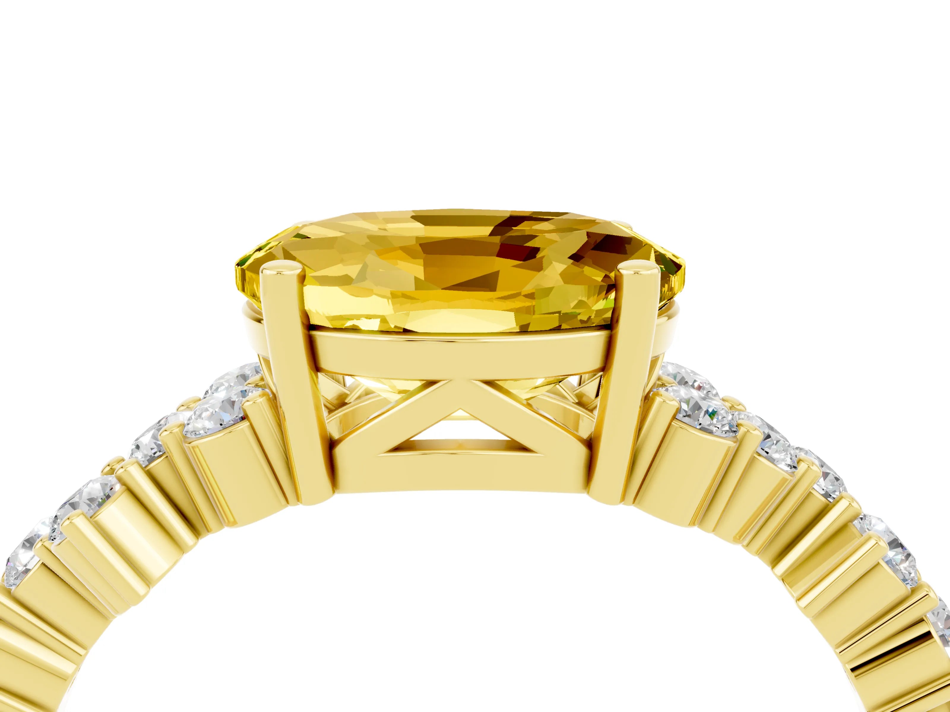 Yellow gold Oval Cut Diamond Cluster Pavé Band with Four-Prong Setting_4