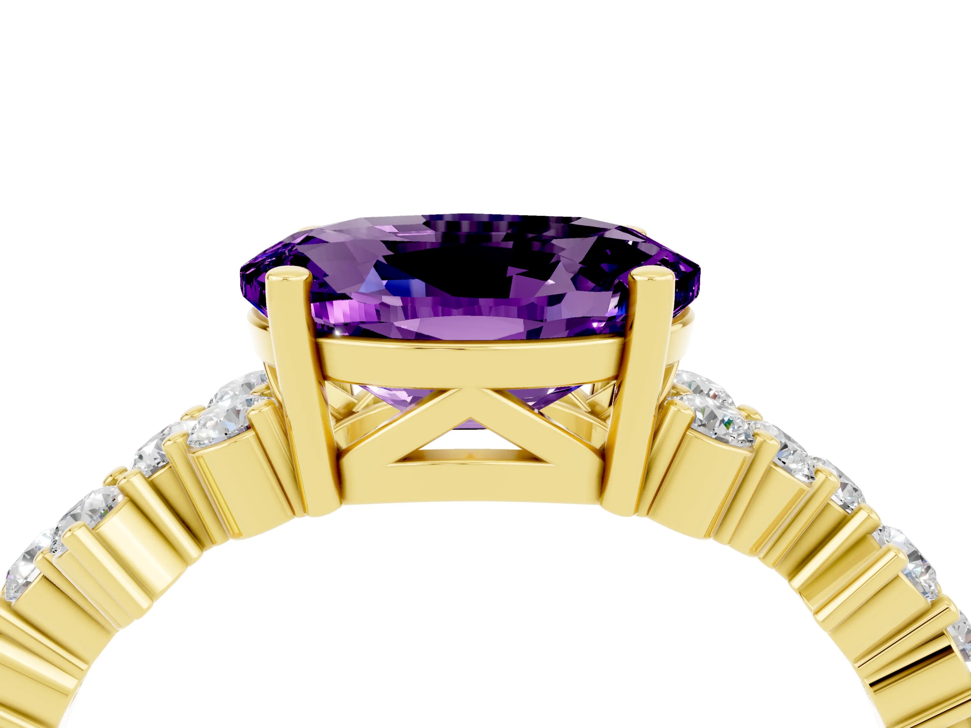 Yellow gold Oval Cut Diamond Cluster Pavé Band with Four-Prong Setting_4