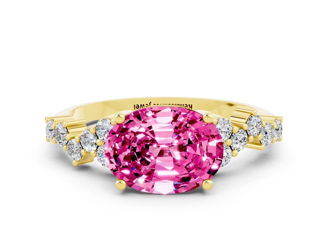 Yellow gold Oval Cut Diamond Cluster Pavé Band with Four-Prong Setting