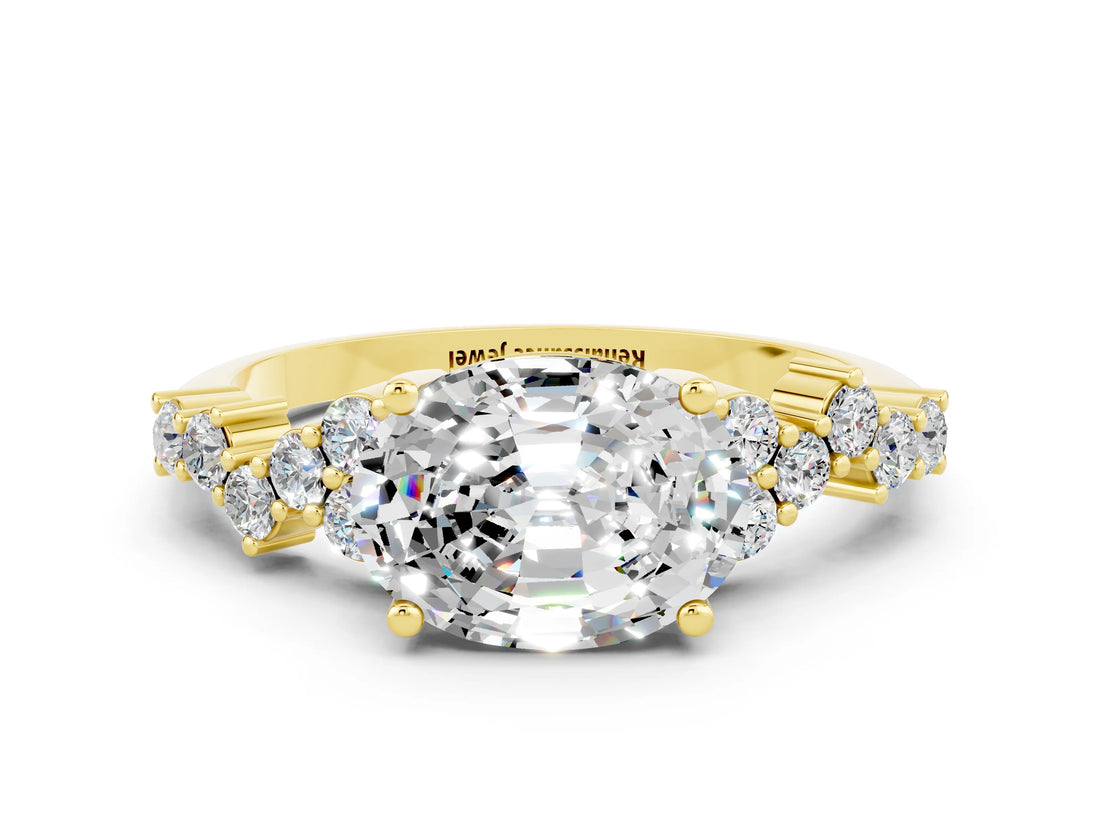 Yellow gold Oval Cut Diamond Cluster Pavé Band with Four-Prong Setting
