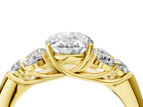 Yellow gold Oval Cut Diamond Cluster Ring with Round Accent Stones and Prong Setting on a Classic Band_61