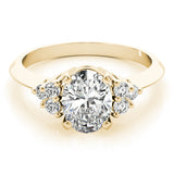 Yellow gold Oval Cut Diamond Cluster Ring with Solitaire Band and Four-Prong Setting 1