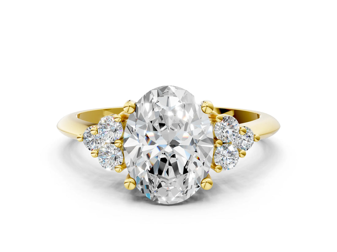 Yellow gold Oval Cut Diamond Cluster Ring with Solitaire Band and Four-Prong Setting_15