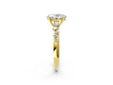 Yellow gold Oval Cut Diamond Cluster Side Stone Solitaire Ring with Prong Setting_76