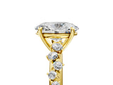 Yellow gold Oval Cut Diamond Cluster Side Stone Solitaire Ring with Prong Setting_79