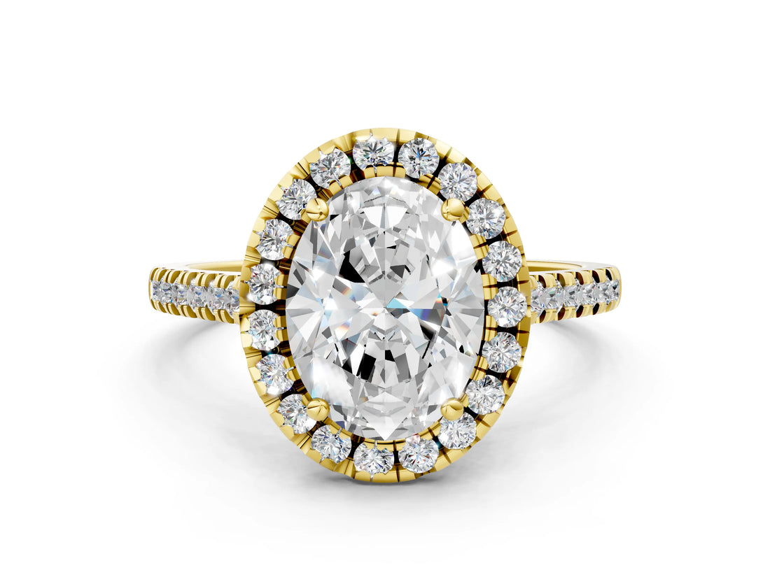 Yellow gold Oval Cut Diamond Cushion Halo Ring with Pavé Band_15