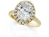 Yellow gold Oval Cut Diamond Cushion Halo Ring with Pavé Band_16