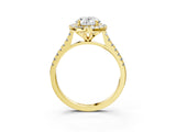 Yellow gold Oval Cut Diamond Cushion Halo Ring with Pavé Band_18
