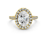 Yellow gold Oval Cut Diamond Cushion Halo Ring with Pavé Band_3