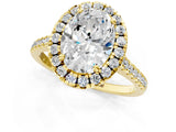 Yellow gold Oval Cut Diamond Cushion Halo Ring with Pavé Band_4