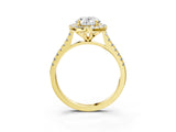 Yellow gold Oval Cut Diamond Cushion Halo Ring with Pavé Band_6