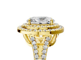 Yellow gold Oval Cut Diamond Double Halo Ring with Pavé Band and Prong Setting_102