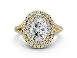 Yellow gold Oval Cut Diamond Double Halo Ring with Pavé Band and Prong Setting_97